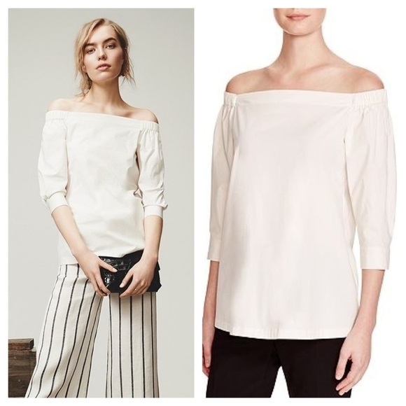 Theory / Joscla Icon Shirting cotton poplin Off the Shoulder Top Blouse L - Picture 1 of 7